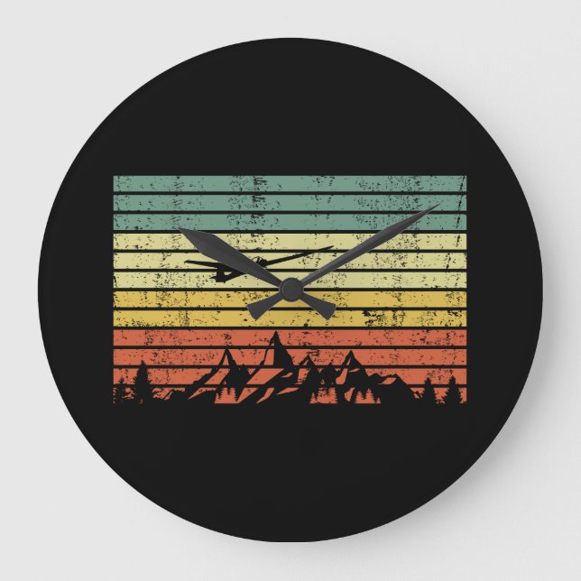 Glider Flugzeug Pilot Retro Vintag Große Wanduhr (Vorderseite)