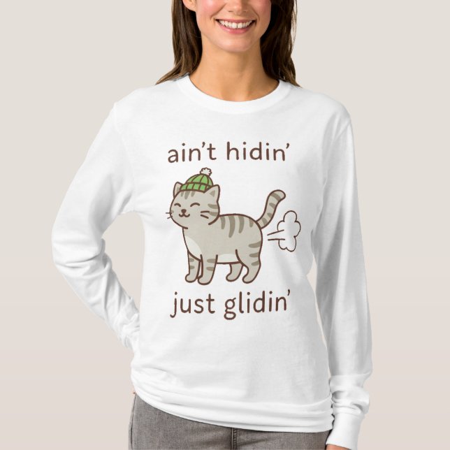 Glidin' Cat in Cozy Beanie T-Shirt (Vorderseite)