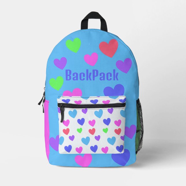 Gliding Hearts - Blue Personalisiert Laptop Backpa Bedruckter Rucksack (Vorderseite)