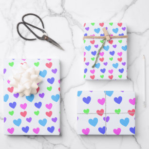 Gliding Hearts - Verschiedene Pastellfarben Geschenkpapier Set