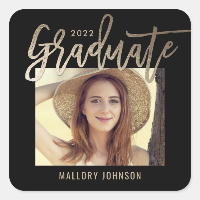 Glimmer-EDITABLE-Abschluss-Aufkleber gebürstet Quadratischer Aufkleber (Vorderseite)