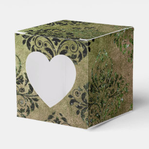 Glimmering Emerald Green und Black Vintag Damask Geschenkschachtel