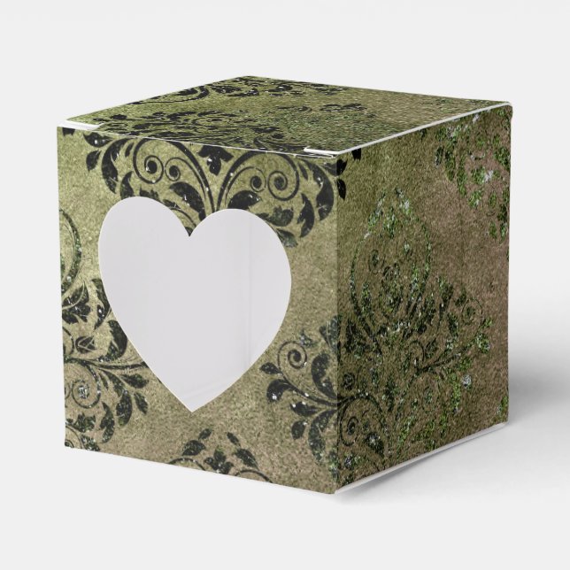 Glimmering Emerald Green und Black Vintag Damask Geschenkschachtel (Vorderseite)