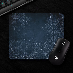 Glimmernde Navy Grunge Dark Blue Luxury Damask Mousepad