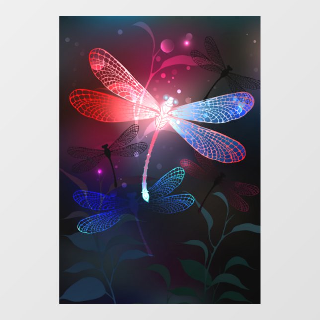 Glimmerne Rote Libelle Fensteraufkleber (Blatt)