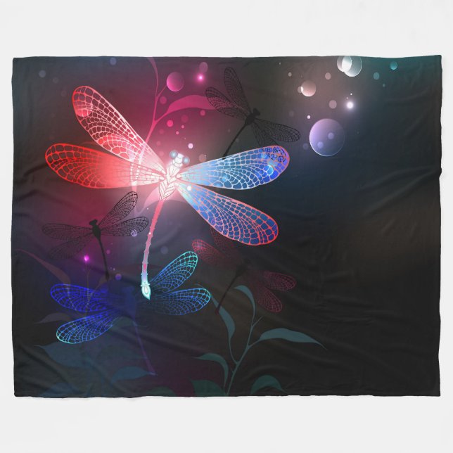 Glimmerne Rote Libelle Fleecedecke (Vorderseite (Horizontal))