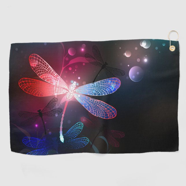Glimmerne Rote Libelle Golfhandtuch (Horizontal)