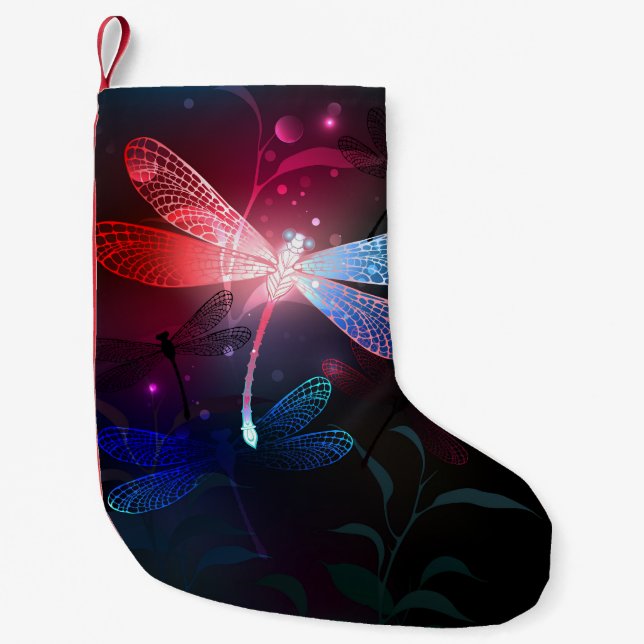 Glimmerne Rote Libelle Kleiner Weihnachtsstrumpf (Vorderseite)