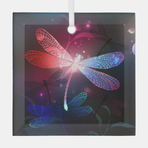 Glimmerne Rote Libelle Ornament Aus Glas