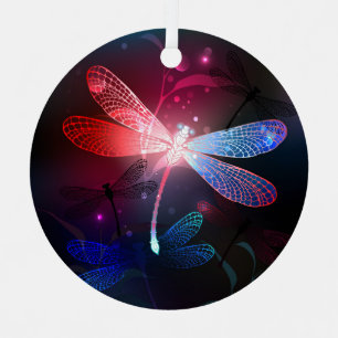 Glimmerne Rote Libelle Ornament Aus Metall