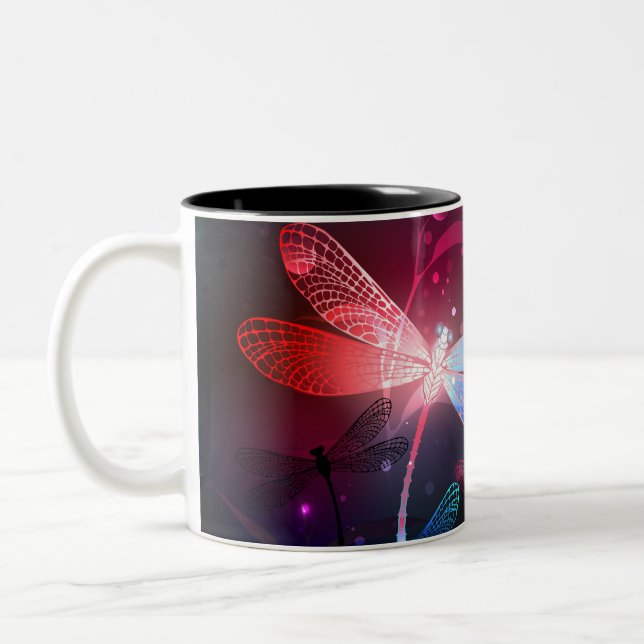 Glimmerne Rote Libelle Zweifarbige Tasse (Links)