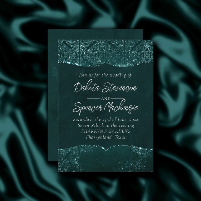 Glimmery Aquamarin Grunge | Rich Dark Green Glam D Einladung (Von Creator hochgeladen)