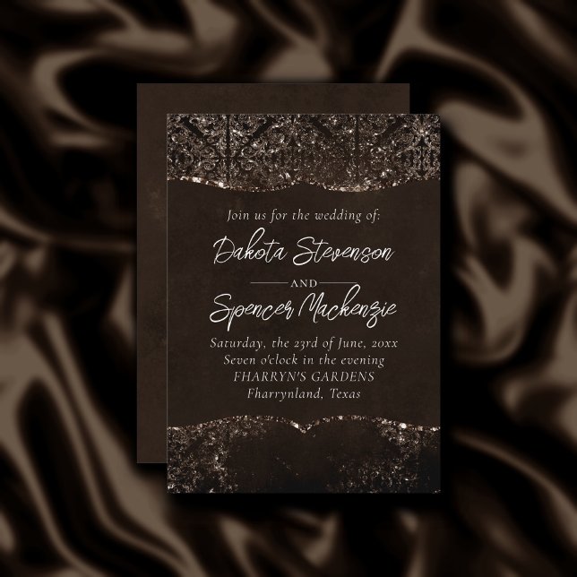 Glimmery Bronze Grunge | Rich Brown Glam Damask Einladung (Von Creator hochgeladen)