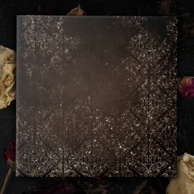 Glimmery Bronze Grunge | Rich Brown Glam Damask Fliese (Von Creator hochgeladen)
