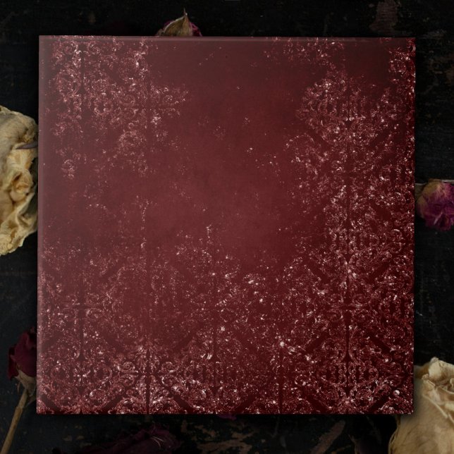 Glimmery Henna Grunge | Rich Blood Red Glam Damask Fliese (Von Creator hochgeladen)