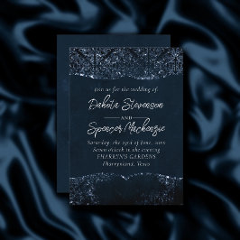 Glimmery Navy Grunge | Dark Sapphire Blue Damask Einladung