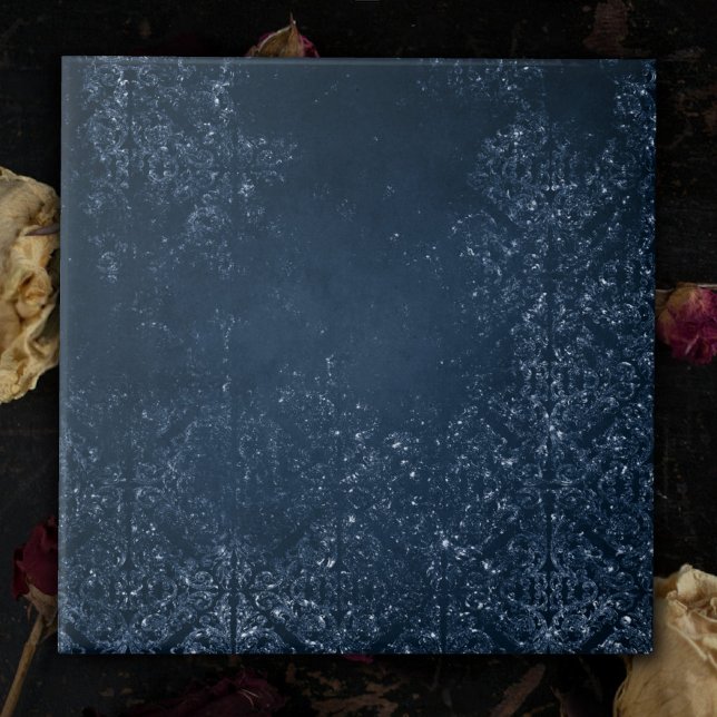 Glimmery Navy Grunge | Dark Sapphire Blue Damask Fliese (Von Creator hochgeladen)