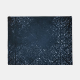 Glimmery Navy Grunge | Dark Sapphire Blue Damask Fußmatte