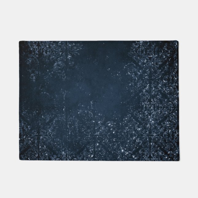 Glimmery Navy Grunge | Dark Sapphire Blue Damask Fußmatte (Vorderseite)
