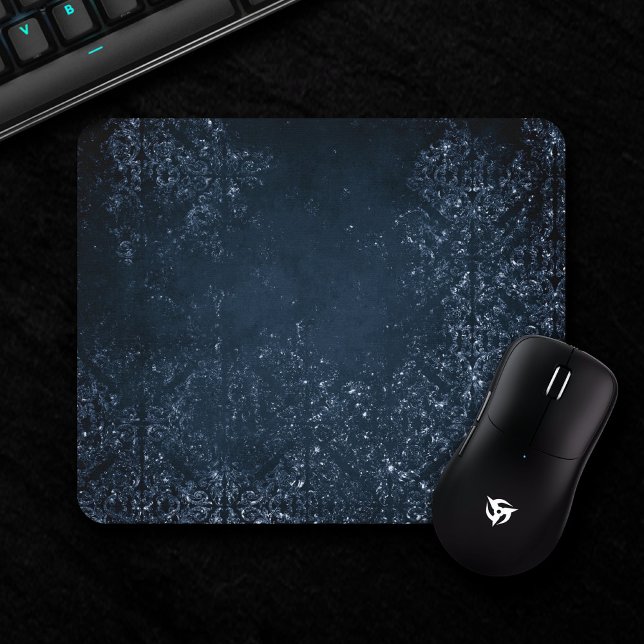 Glimmery Navy Grunge | Dark Sapphire Blue Damask Mousepad (Von Creator hochgeladen)