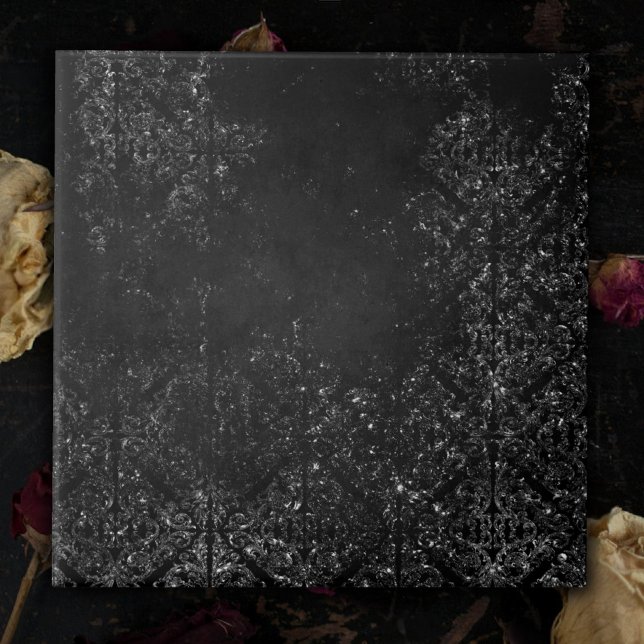 Glimmery Onyx Grunge | Silvery Black Glam Damask Fliese (Von Creator hochgeladen)