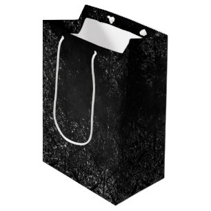 Glimmery Onyx Grunge   Silvery Black Glam Damask Mittlere Geschenktüte
