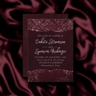 Glimmery Wine Grunge   Sangria Bordeaux Damask Einladung