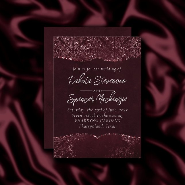 Glimmery Wine Grunge | Sangria Bordeaux Damask Einladung (Von Creator hochgeladen)