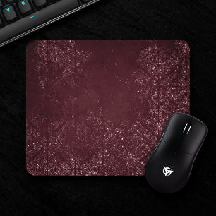 Glimmery Wine Grunge Sangria Bordeaux Damask Mousepad