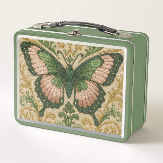 Glinda Butterfly Metal Lunchbox Pink & Green (Vorderseite)