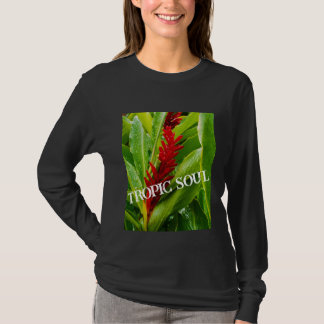 Glistening Red Ginger Flower and Rain-Kissed Leave T-Shirt