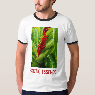 Glistening Red Ginger Flower and Rain-Kissed Leave T-Shirt
