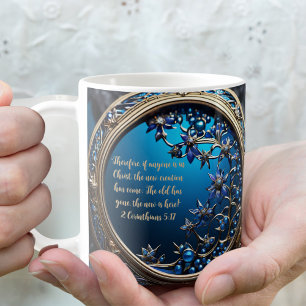 Glisternde Blaue Mit Gold Anpassbare Bibelvers Kaffeetasse