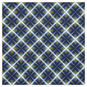 Glitch2 Mitternachtsblau Weiß Fliesenmuster Stoff