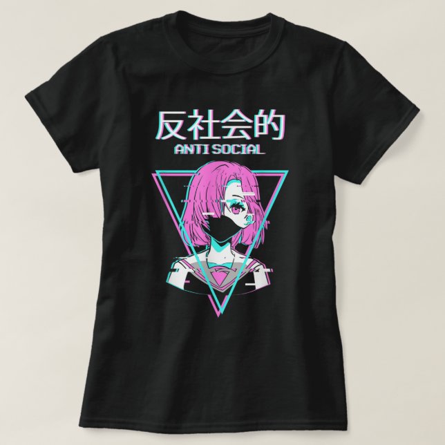 Glitch Anime Anti Social Aesthetic T-Shirt (Design vorne)