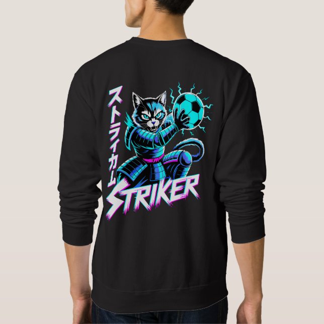 Glitch Art Samurai Striker Cat For Gamers & Anime  Sweatshirt (Rückseite)