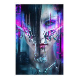 Glitch Cyberpunk Face Neon Distortion Portrait Fotodruck