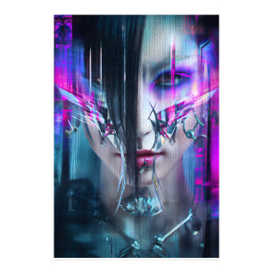 Glitch Cyberpunk-Gesicht Neon-Verzerrung Porträt Fotodruck