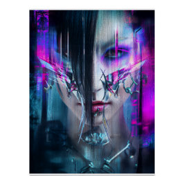 Glitch Cyberpunk-Gesicht Neon-Verzerrung Porträt Poster