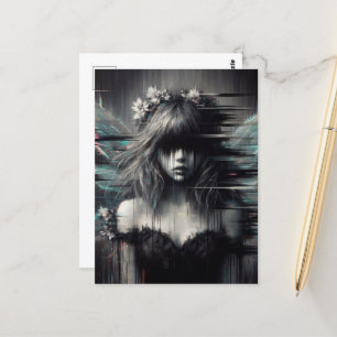 Glitch Fairy mit Blume in ihrem Haar Postkarte