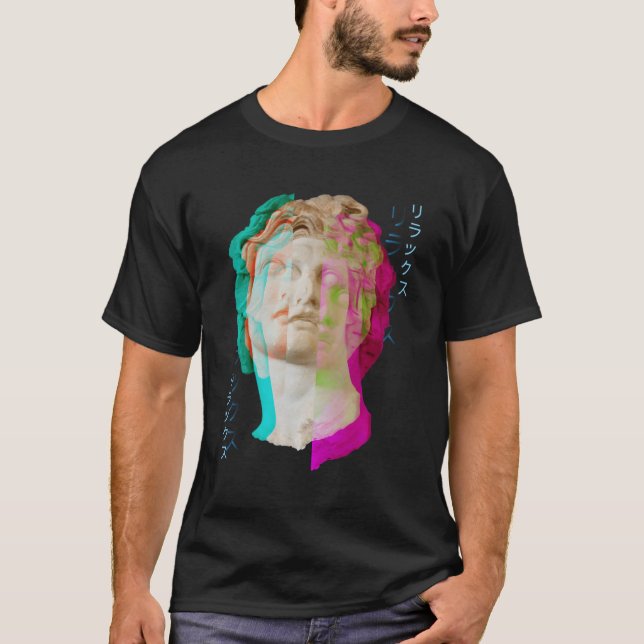 Glitch Griechische Statue Wave Synthwave Vaporwave T-Shirt (Vorderseite)