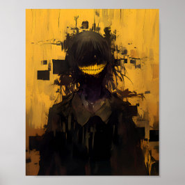 Glitch Horror Lächeln - Dunkler Surrealist Gelb  Poster