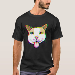 Glitch-Katze Zunge Raus Lustige Trippy-Meme-Kunst T-Shirt