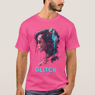 Glitch Pixel Art Cyber Vaporwave Sci-Fi Punk Girl T-Shirt
