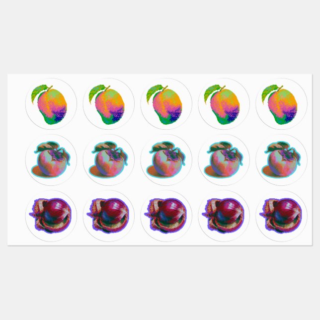 Glitch Pixel  Fruchtkunst Etiketten (Blatt)