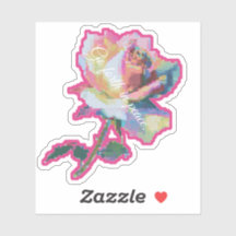 Glitch Pixel Rosa Blumen-Sticker-Design