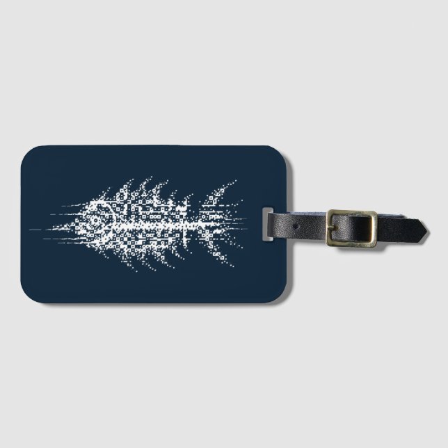 Glitch Pixel Weißer Fisch Gepäckanhänger (Vorderseite (Horizontal))