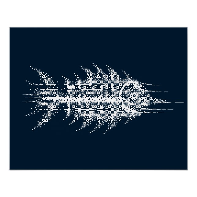 Glitch Pixel White Fish Wall Art Poster (Vorderseite)