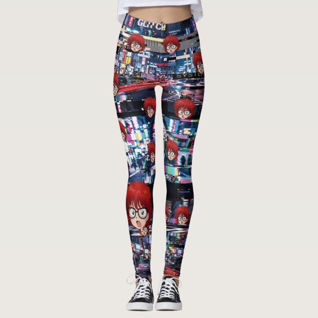 Glitch Retro Anime  Leggings (Vorderseite)