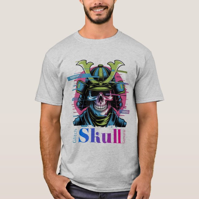 Glitch Skull Samurai: Der Krieg im digitalen Zeita T-Shirt (Vorderseite)